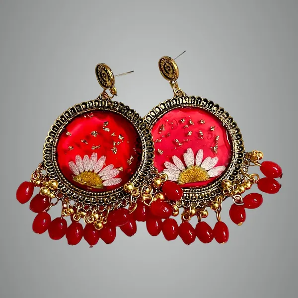 Red_Handmade_Resin_Jhumka_Base_Half_Daisy_Flower_Jhumka_Earring