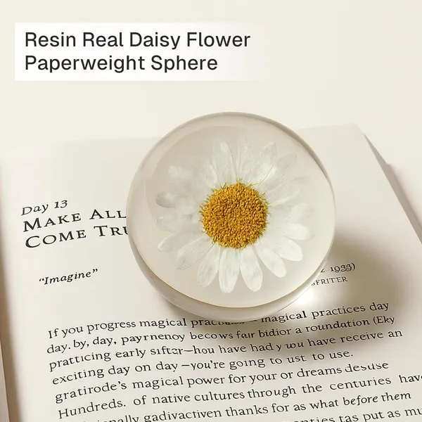 White_Handmade_Resin_Real_Daisy_Flower_Sphere_Paperweight,_Crystal_Ball_Ornament_For_Office