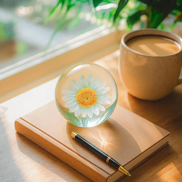 White_Handmade_Resin_Real_Daisy_Flower_Sphere_Paperweight,_Crystal_Ball_Ornament_For_Office