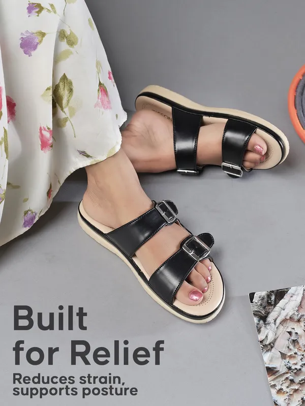 PICSON_Women_Stylish_Double_Buckle_Slides_|_Premium_Look_&_Extra_Soft_Cushion_Flats_Sandal