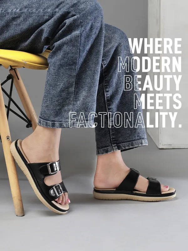 PICSON_Women_Stylish_Double_Buckle_Slides_|_Premium_Look_&_Extra_Soft_Cushion_Flats_Sandal