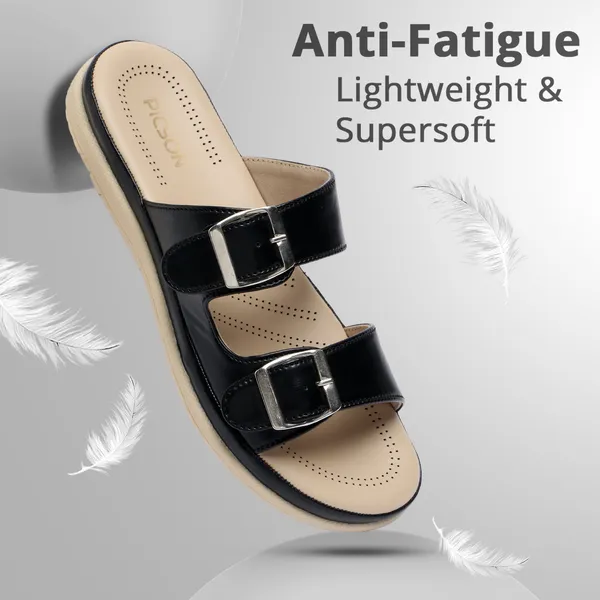 PICSON_Women_Stylish_Double_Buckle_Slides_|_Premium_Look_&_Extra_Soft_Cushion_Flats_Sandal