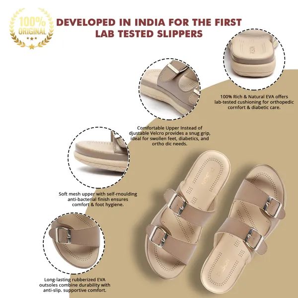 PICSON_Women_Stylish_Double_Buckle_Slides_|_Premium_Look_&_Extra_Soft_Cushion_Flats_Sandal
