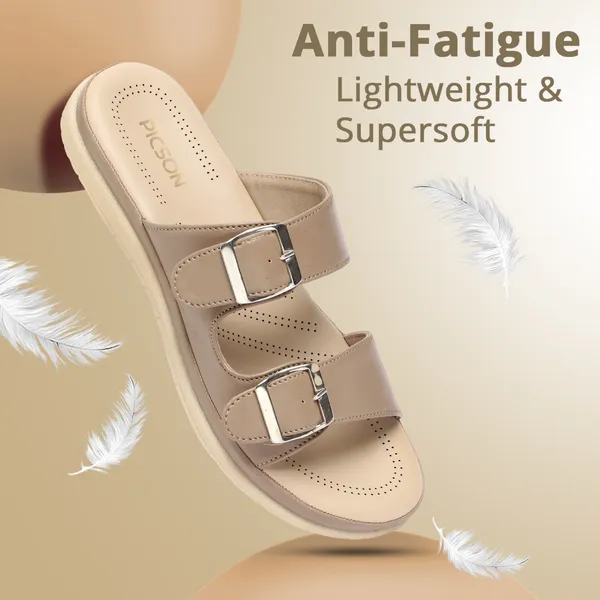 PICSON_Women_Stylish_Double_Buckle_Slides_|_Premium_Look_&_Extra_Soft_Cushion_Flats_Sandal