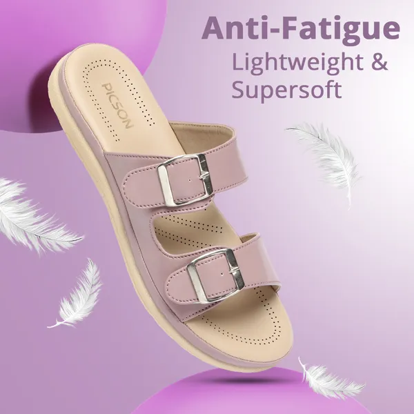 PICSON_Women_Stylish_Double_Buckle_Slides_|_Premium_Look_&_Extra_Soft_Cushion_Flats_Sandal