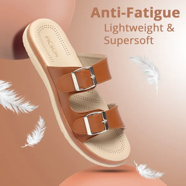 PICSON_Women_Stylish_Double_Buckle_Slides_|_Premium_Look_&_Extra_Soft_Cushion_Flats_Sandal