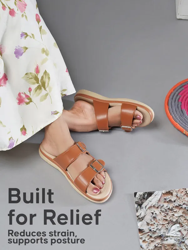 PICSON_Women_Stylish_Double_Buckle_Slides_|_Premium_Look_&_Extra_Soft_Cushion_Flats_Sandal