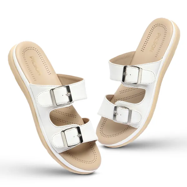 PICSON_Women_Stylish_Double_Buckle_Slides_|_Premium_Look_&_Extra_Soft_Cushion_Flats_Sandal