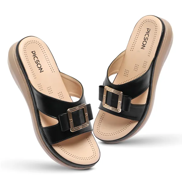 PICSON_Comfortable_Slide_Sandal_|_Gold_Buckle_Detail_with_Extra_Soft_Cushioning