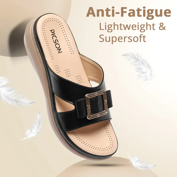 PICSON_Comfortable_Slide_Sandal_|_Gold_Buckle_Detail_with_Extra_Soft_Cushioning