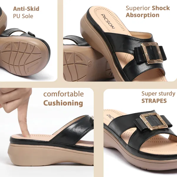 PICSON_Comfortable_Slide_Sandal_|_Gold_Buckle_Detail_with_Extra_Soft_Cushioning