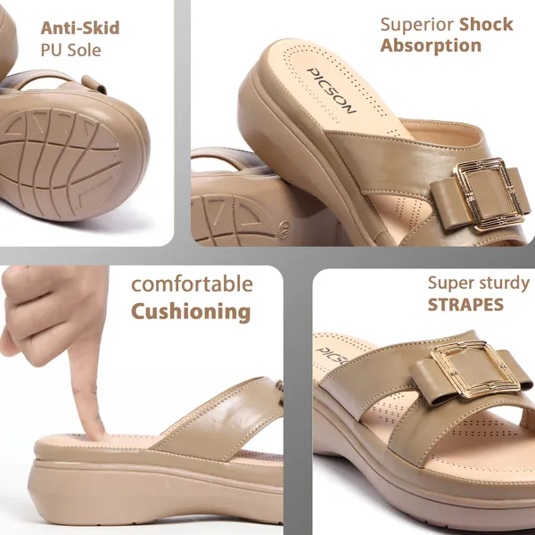 PICSON_Comfortable_Slide_Sandal_|_Gold_Buckle_Detail_with_Extra_Soft_Cushioning