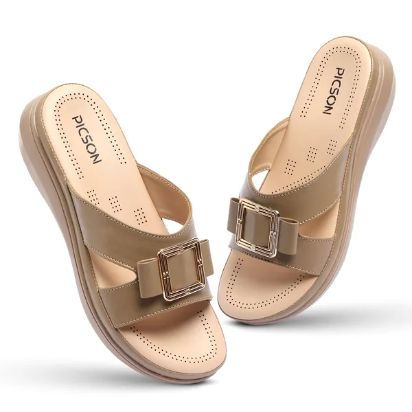 PICSON_Comfortable_Slide_Sandal_|_Gold_Buckle_Detail_with_Extra_Soft_Cushioning