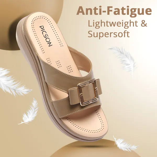 PICSON_Comfortable_Slide_Sandal_|_Gold_Buckle_Detail_with_Extra_Soft_Cushioning