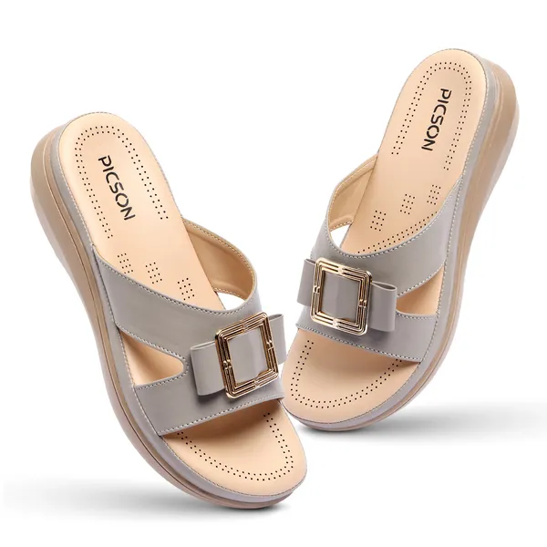 PICSON_Comfortable_Slide_Sandal_|_Gold_Buckle_Detail_with_Extra_Soft_Cushioning