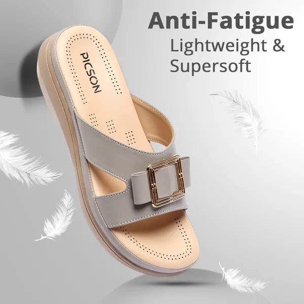PICSON_Comfortable_Slide_Sandal_|_Gold_Buckle_Detail_with_Extra_Soft_Cushioning