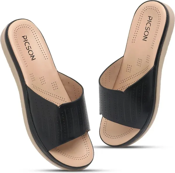 Black_Synthetic_Leather_Premium_Slide_Sandal_For_Women
