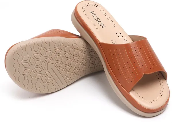 Tan_Synthetic_Leather_Premium_Slide_Sandal_For_Women