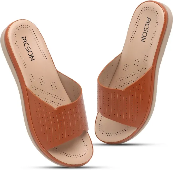 Tan_Synthetic_Leather_Premium_Slide_Sandal_For_Women