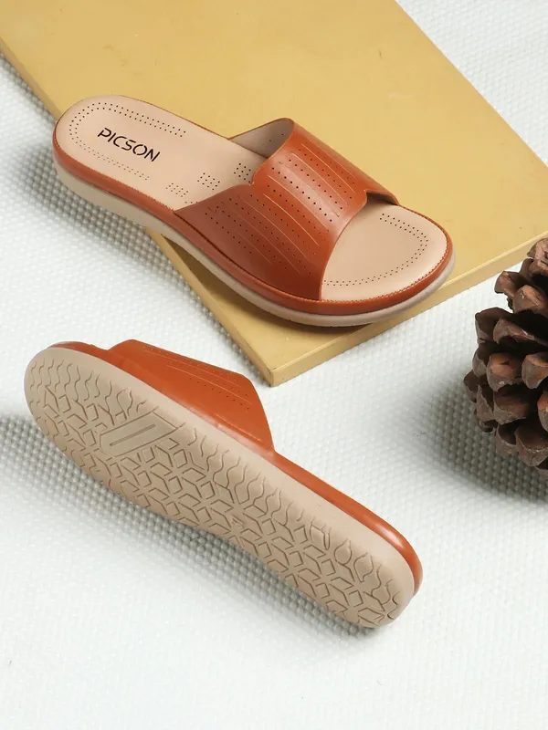 Tan_Synthetic_Leather_Premium_Slide_Sandal_For_Women