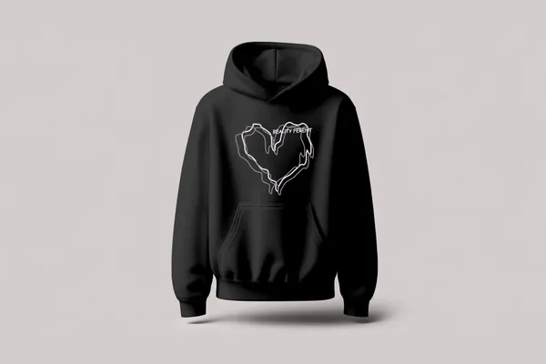 Heart_Line_Black_Unisex_100%_Cotton_Fleece_Hoodie
