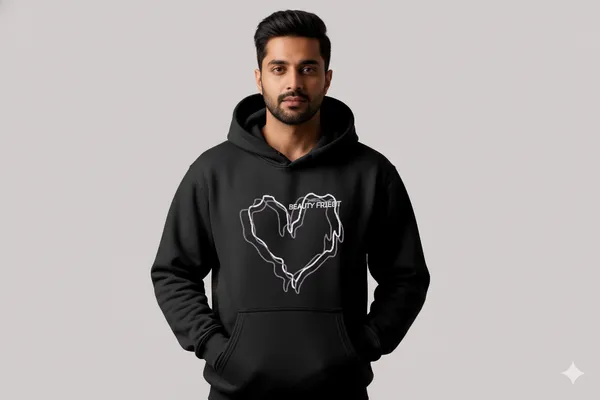 Heart_Line_Black_Unisex_100%_Cotton_Fleece_Hoodie