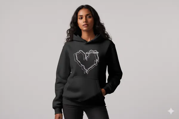 Heart_Line_Black_Unisex_100%_Cotton_Fleece_Hoodie