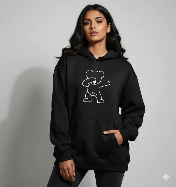 Dab_Teddy_Black_Unisex_100%_Cotton_Fleece_Hoodie