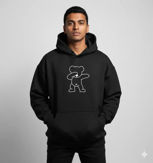 Dab_Teddy_Black_Unisex_100%_Cotton_Fleece_Hoodie