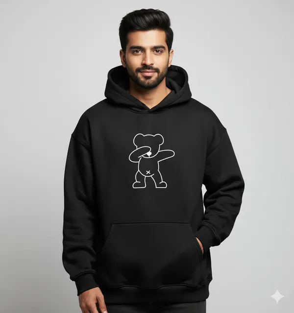 Dab_Teddy_Black_Unisex_100%_Cotton_Fleece_Hoodie