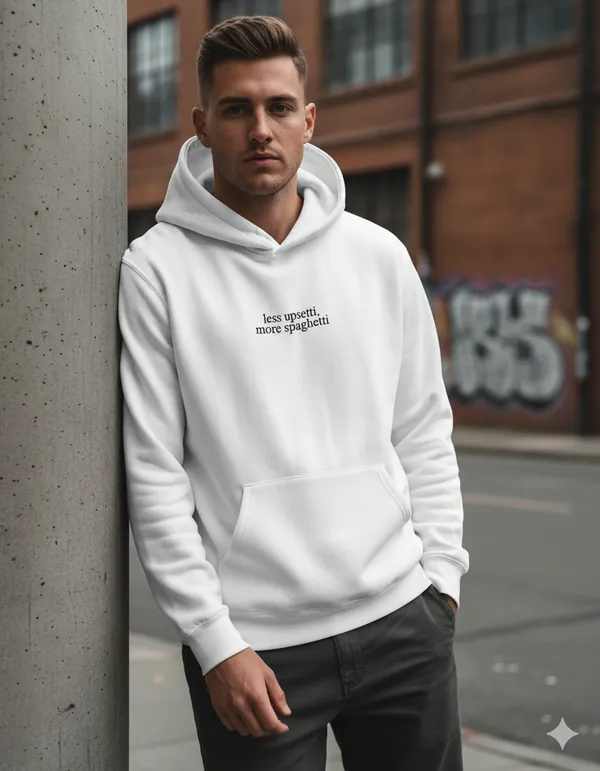Less_Upsetti_More_Spaghetti_White_Unisex_100%_Cotton_Fleece_Hoodie