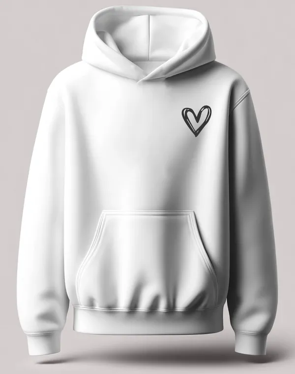 Robo_Heart_White_Unisex_100%_Cotton_Fleece_Hoodie