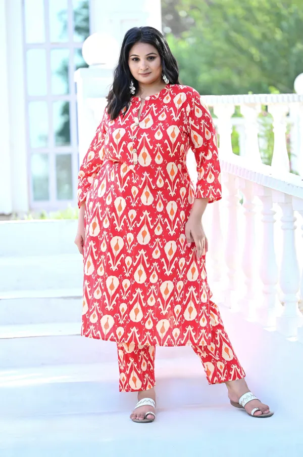 Red_Cotton_Premium_&_Elegant_Kurta_&_Pant_Set_For_Women