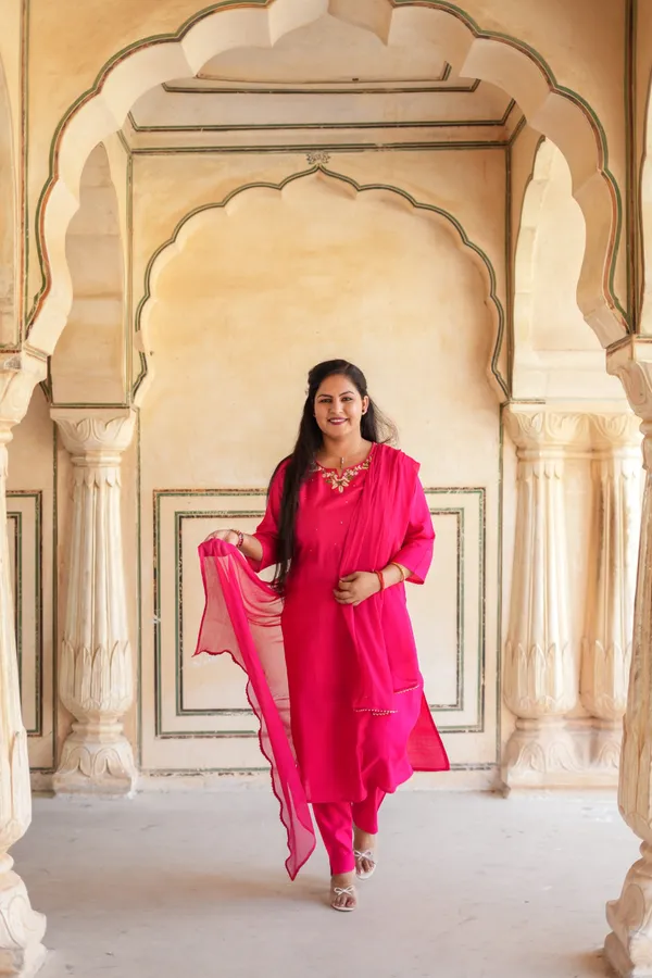 Rani_Pink_Chanderi_Silk_Premium_&_Elegant_Kurta_&_Pant_Set_For_Women