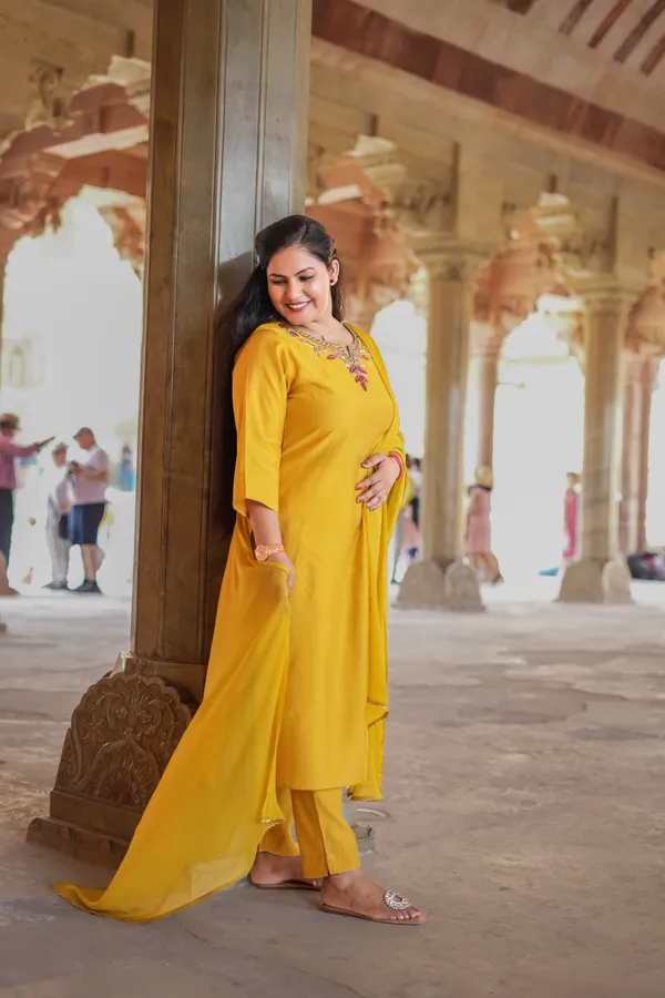Mustard_Chanderi_Silk_Premium_&_Elegant_Kurta_&_Pant_Set_For_Women