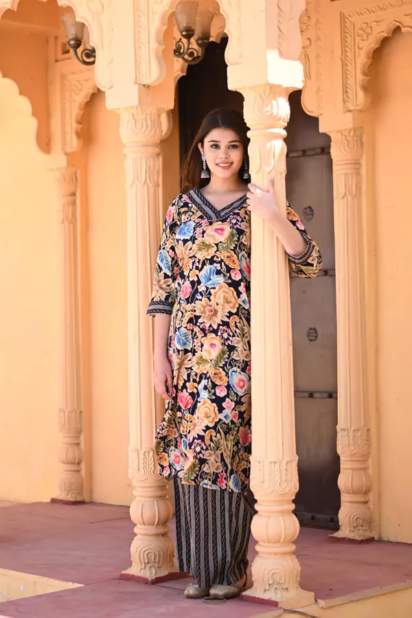 Blue_Rayon_Premium_&_Elegant_Kurta_&_Pant_Set_For_Women
