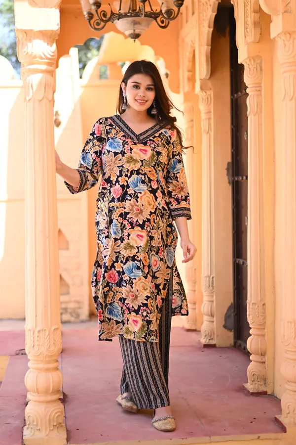 Blue_Rayon_Premium_&_Elegant_Kurta_&_Pant_Set_For_Women