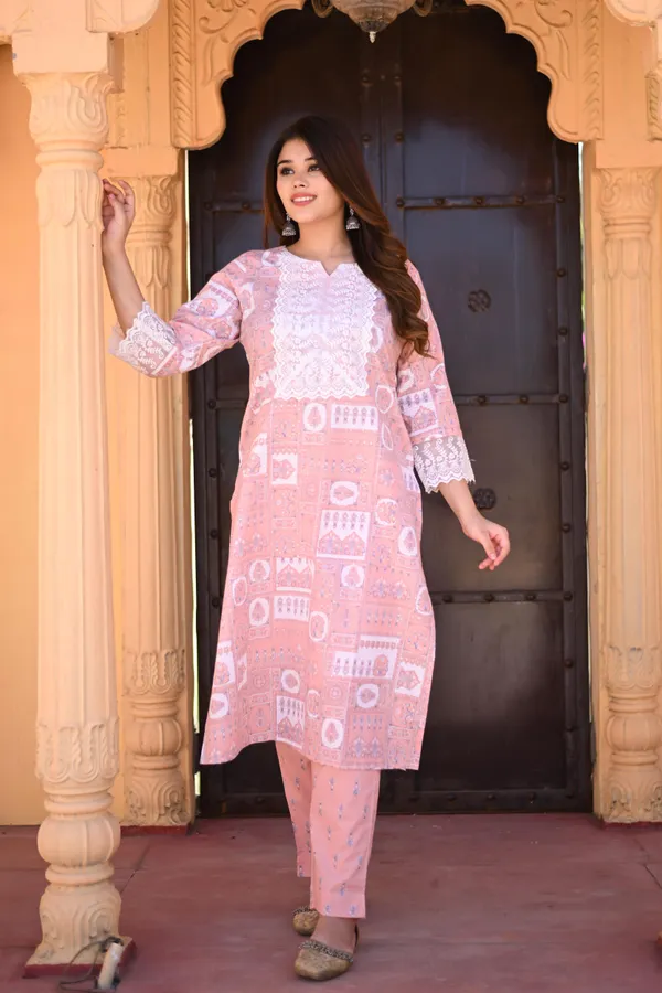 Peach_Cotton_Premium_&_Elegant_Kurta_&_Pant_Set_For_Women