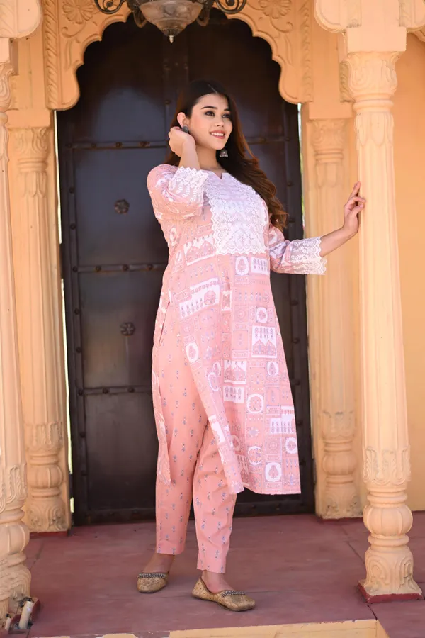 Peach_Cotton_Premium_&_Elegant_Kurta_&_Pant_Set_For_Women