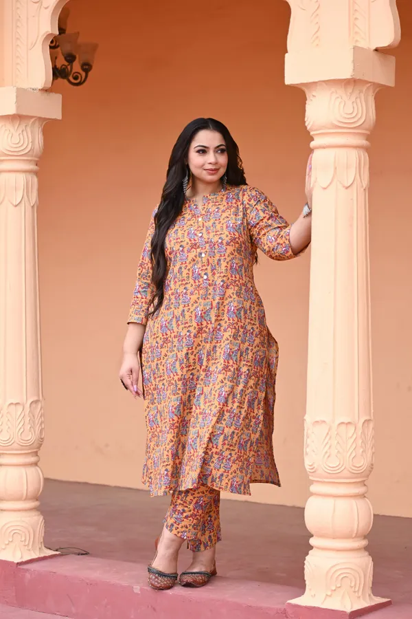 Yellow_Katha_Cotton_Premium_&_Elegant_Kurta_&_Pant_Set_For_Women
