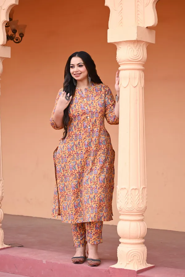 Yellow_Katha_Cotton_Premium_&_Elegant_Kurta_&_Pant_Set_For_Women