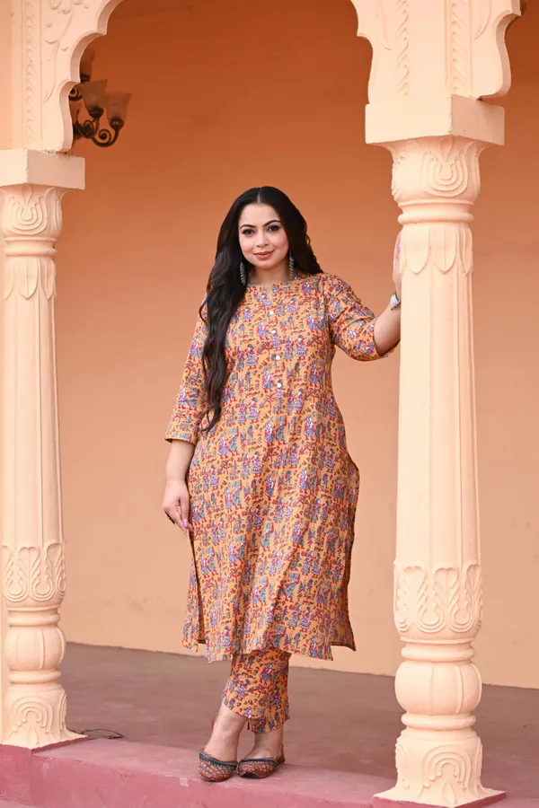 Yellow_Katha_Cotton_Premium_&_Elegant_Kurta_&_Pant_Set_For_Women