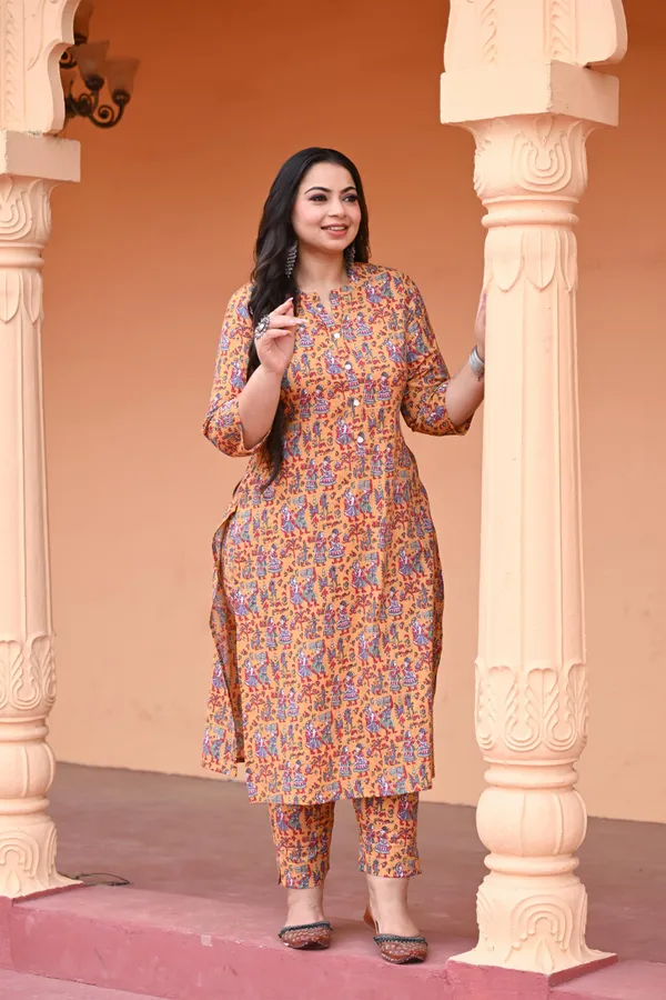 Yellow_Katha_Cotton_Premium_&_Elegant_Kurta_&_Pant_Set_For_Women