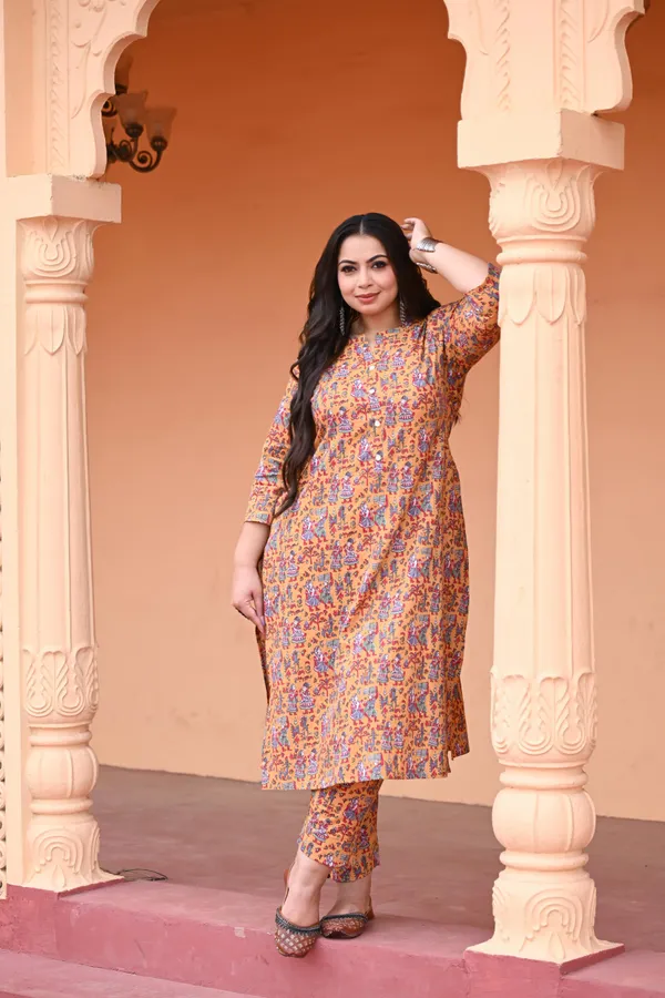 Yellow_Katha_Cotton_Premium_&_Elegant_Kurta_&_Pant_Set_For_Women