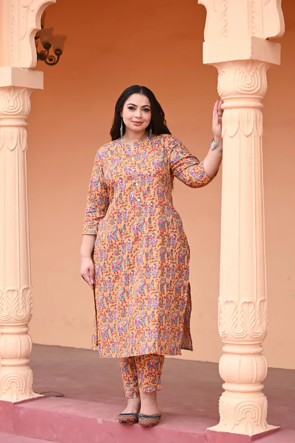 Yellow_Katha_Cotton_Premium_&_Elegant_Kurta_&_Pant_Set_For_Women