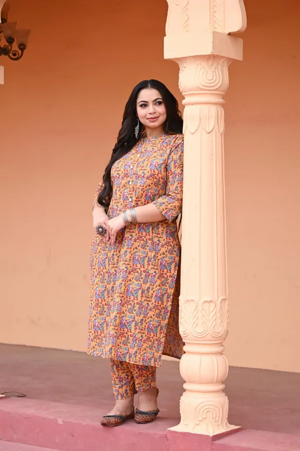 Yellow_Katha_Cotton_Premium_&_Elegant_Kurta_&_Pant_Set_For_Women