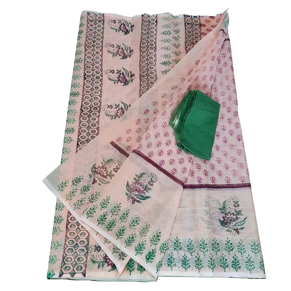 Women's_Kota_Doria_Cotton_block_Printed_line_Designer_Saree_With_Unstitched_Blouse_Piece