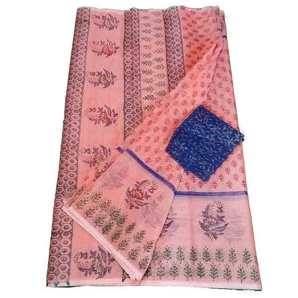 Women's_Kota_Doria_Cotton_block_Printed_line_Designer_Saree_With_Unstitched_Blouse_Piece