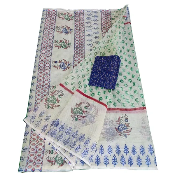 Women's_Kota_Doria_Cotton_block_Printed_line_Designer_Saree_With_Unstitched_Blouse_Piece