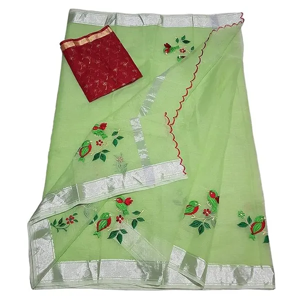 Kota_Doria_Embroidered_Saree_with_contrast_blouse_for_Women